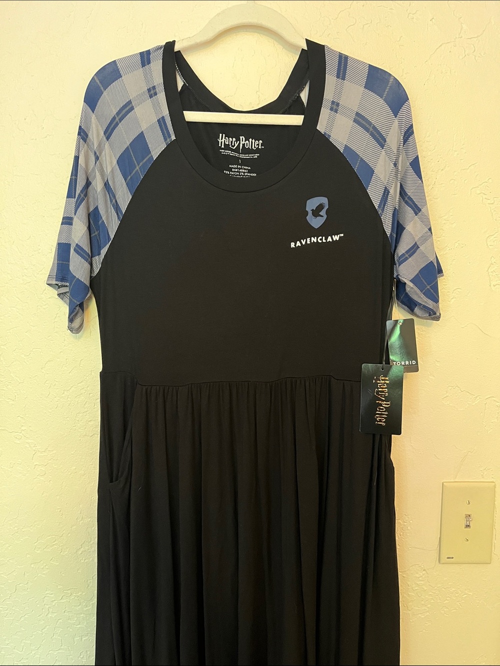 torrid Black Midi Dress with Blue Plaid Raglan Sleeves - Picture 5 of 7